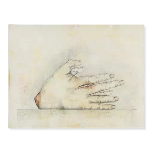 Una mano sobre un pedestal, 1972. 57×69 cm con marco, lápiz y acuarela sobre papel.