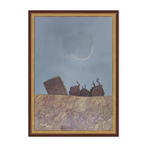 Resolviendo misterio lunar Nº 84, 1988. 106×74 cm con marco, acrílico sobre lino.